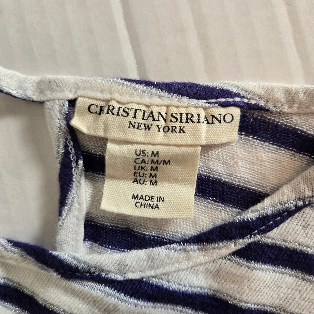 Christian‎ Siriano Womens Top White Blue Silver Medium Linen Coastal Nautical